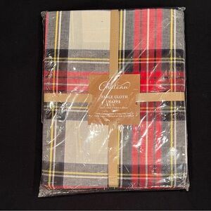 Chateau Red White Navy Blue Tartan Plaid Cotton Tablecloth 60" x 120" NEW